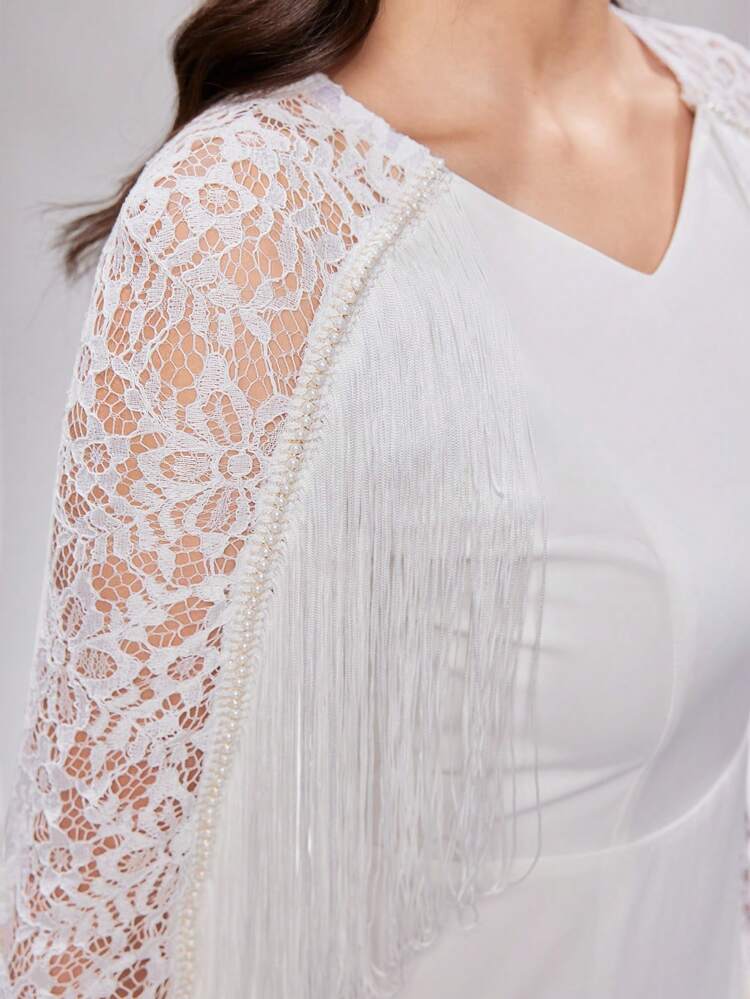 Patchwork Lace Fringe Trim Casual Dress Long Evening Dresses