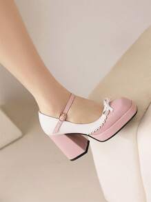 防水台、蝴蝶結高跟鞋,適合婚禮、女鞋 - 粉色 - 查看 3