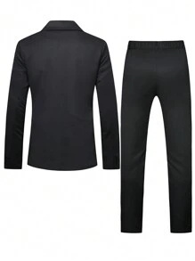 Manfinity Mode Men'S Single-Breasted Long Sleeve Suit Jacket And Pants Set - Black - View 2
