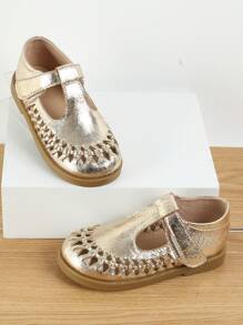 Golden Children's Shoes For Toddler & Little Girls, Flat Bottom & Jelly Material - Gold - View 3