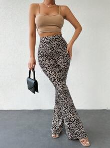 SHEIN Tall Leopard Print Flare Leg Pants - Multicolor - View 5
