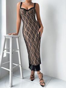 Zolique Women's Lace Trim Spaghetti Strap Dress