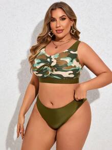 SHEIN Swim Curve Plus Size Camouflage Printed Bikini Set Summer Beach
