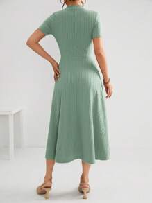 SHEIN Essnce Solid Colored Short Sleeve Stand Collar Women's Dress - Mint Green - View 2