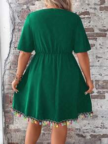 SHEIN Clasi Plus Size Women's Floral Pattern Ruffle Short Sleeve Dress - Dark Green - View 2