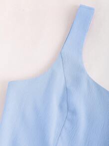 Sweetra Solid Zipper Back Flare Hem Dress Maxi Women Outfit - Blue - View 4