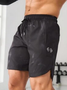 Manfinity Sport Corelite Boyfriend Style Men's Barbell Printed Drawstring Waist Athletic Shorts Jogger Shorts