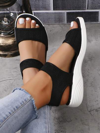 女士防滑透氣羅馬涼鞋,寬鬆彈性休閒運動涼鞋