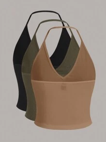 SHEIN EZwear Multicolor Women's Multicolor Knitted Halter Tank Top