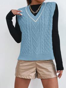 SHEIN LUNE Màu thuần Xoắn Áo len dệt kim Áo vest - Màu xanh nhạt - Xem 7