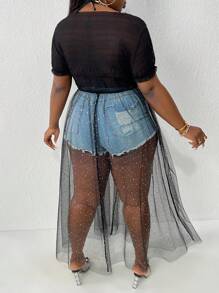 Slaydiva Plus Size Sheer Mesh Top - Black - View 2