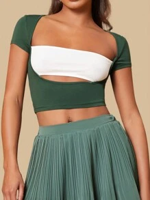 SHEIN Tall Women's Colorblock Fashion Top - Green - View 5