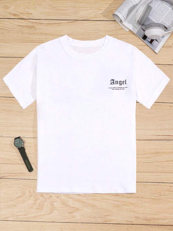 RueChic Tricou cu grafic Wings & Slogan pentru bărbați