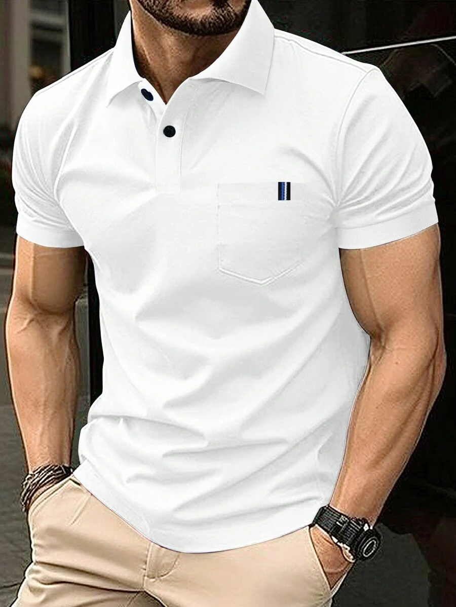 Manfinity Homme 男士短袖帶口袋polo衫 - 白色 - 查看 1