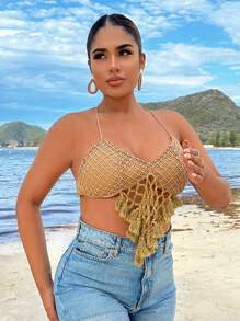 SHEIN SXY Summer Vacation Beach Cropped Khaki Tank Top For Summer