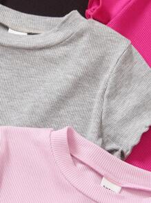 SHEIN Elladie kids Áo thun trơn cổ tròn thường ngày cho bé gái trẻ Áo thun bé gái Áo thun bé gái bé gái - Nhiều màu - Xem 4