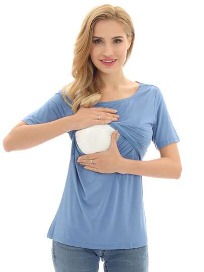 1pc Summer New Maternity Short Sleeve Nursing T-Shirt Breastfeeding Top