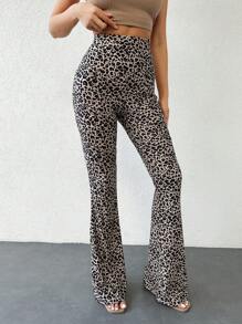 SHEIN Tall Leopard Print Flare Leg Pants - Multicolor - View 3