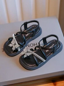 兒童平底涼鞋,舒適輕盈時尚少女涼鞋,設有蝴蝶裝飾 - 黑色 - 查看 3