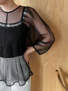 FRIFUL Women's Sheer Mesh Cami Top With Strap - Black - View 7