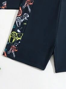 Teen Boy Printed Shoulder-Insert Separated Swimsuit Set With Letter & Gamepad Pattern - Multicolor - View 5