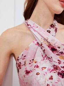 MOTF PREMIUM 花卉印花分層褶皺擺設深v交叉腰頸裙子 - 彩色 - 查看 8