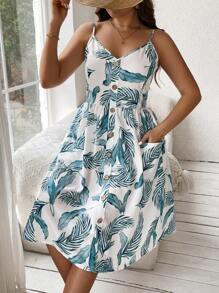 SHEIN LUNE Plus Size Boho Leaf Printed Empire Waist Strapless Dress, For Summer - Multicolor - View 5