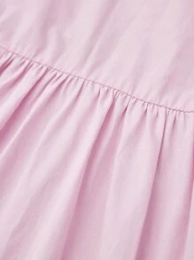 SHEIN Tween Girls' Loose Cute School Daily Color Block Bubble Sleeve Midi Dress