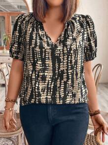EMERY ROSE Plus Size Random Printed Notch Neck Shirt - Multicolor - View 5
