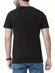 Manfinity Dauomo Men's Letter Print Round Neck T-Shirt - Black - View 2