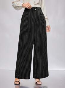 Modelyn Women's Striped Wide Leg Suit Pants - Black - View 5