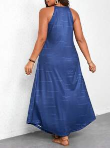 SHEIN Holidaya Kích thước lớn Của phụ nữ Mèo In Halter Neck Đầm - Xanh đậm - Xem 2