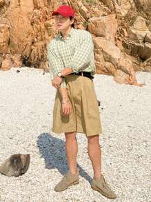 DAZY Men's Summer Solid Color Pleated Shorts - Khaki - View 7
