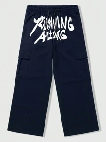 ROMWE MEN Street Life Celana Pria Kolor Kantong Huruf Casual - Biru - View 5