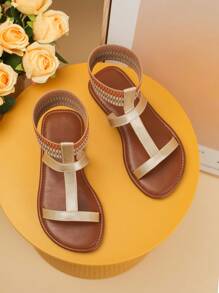 Modische Goldene Flache Sandalen Für Eltern Und Kinder, Perfekt Für Urlaubspartys - Gold - Übersicht 5