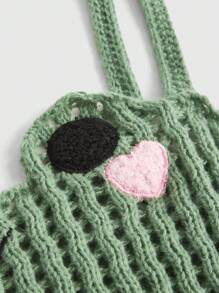 ROMWE Kawaii Plus Size Summer Crochet Frog Design Cami Knit Top, School