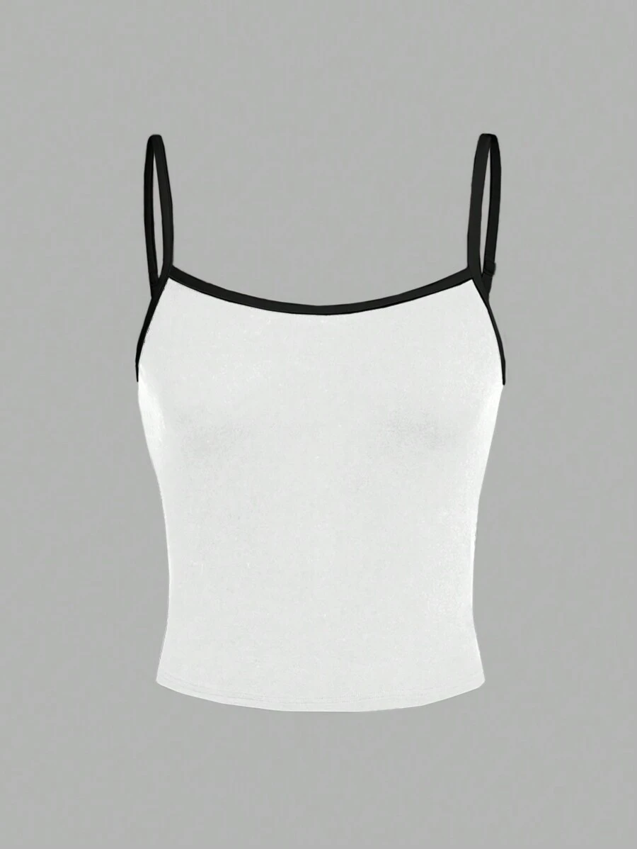 SHEIN EZwear 休闲性感百搭黑白拼色吊带背心,夏季修身女式 - 白色 - 查看 1