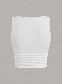 SHEIN LUNE Plus Size Women's Tank Top With Slogan Print And Round Neck - White - View 2