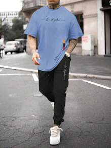 Manfinity Homme 男士加大碼字母印花短袖t恤搭配抽繩腰長褲套裝 - 彩色 - 查看 1