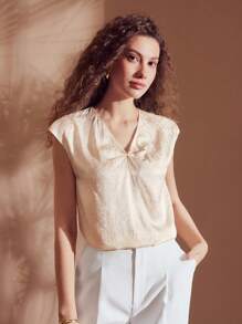 MOTF PREMIUM SILK V-NECK BATWING SLEEVE JACQUARD TOP