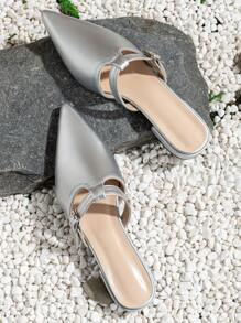 2024年新款春季低跟尖頭帶扣半拖鞋女款,適用於戶外 - 銀色 - 查看 6