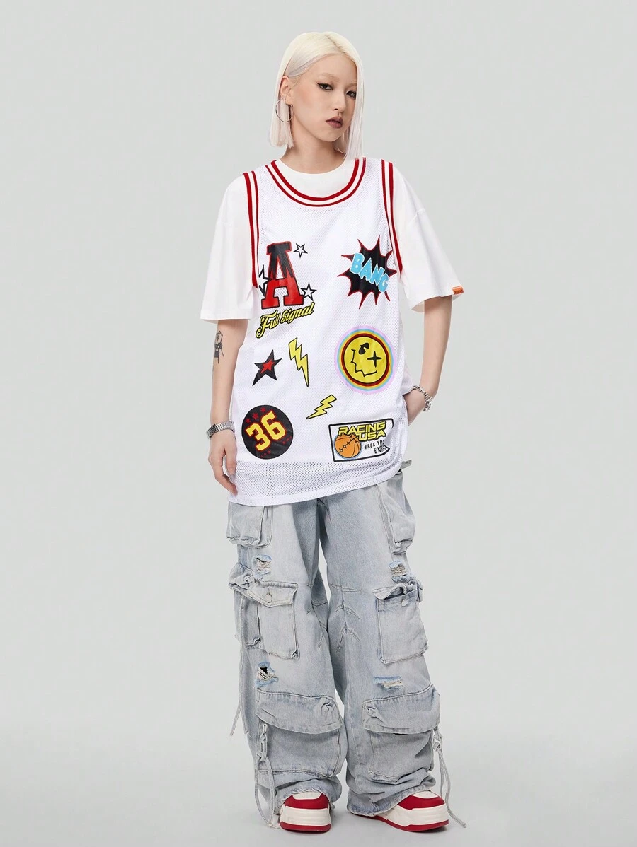 SHEIN Coolane 印花網眼寬鬆運動背心