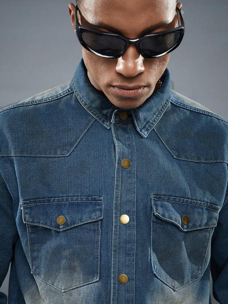Men's Loose Fit Shirt With Heavy Metal Smudge Effect