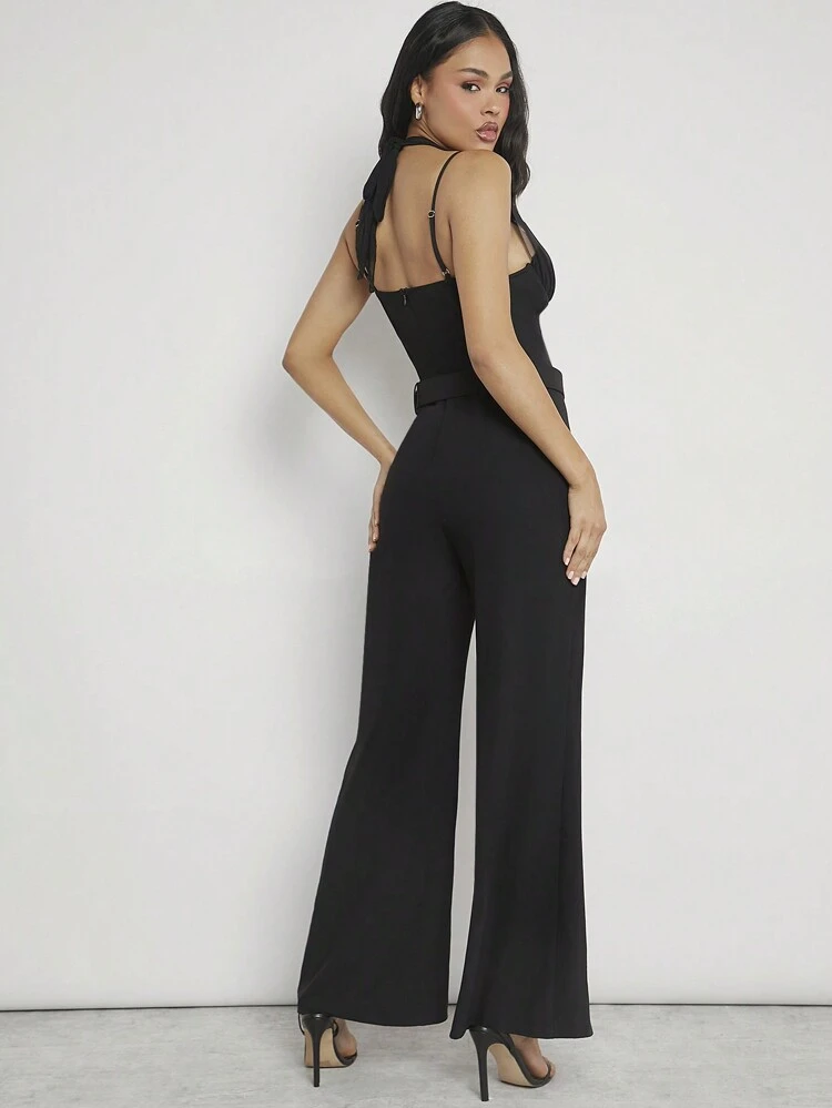 Fashion Contrast Mesh Wide Leg Jumpsuit