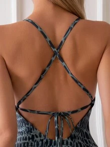 SHEIN Swim 女士多色復古綁染細肩帶單件泳衣 - 彩色 - 查看 5