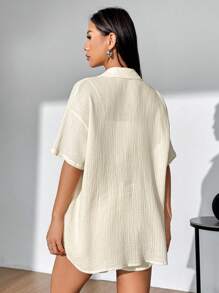 Flirla Women's Apricot Short Sleeve Shirt And Shorts Set - Apricot - View 2