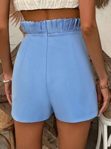 Islaluna Shorts Plisados De Color Sólido Para Mujer - Azul - Ver 2