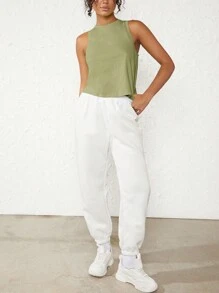 Tseoso Women's Solid Color Round Neck Asymmetric Hem Tank Top - Mint Green - View 3