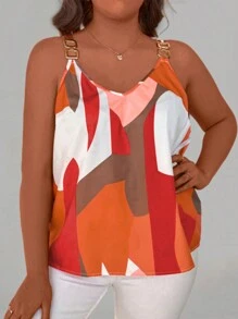 EMERY ROSE Plus Geo Print Ring Linked Tank Top Graphic Tees Women Tops - Multicolor - View 3