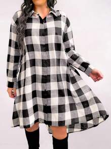 Calvaya Kích thước lớn Của phụ nữ Checkered Hem cao-thấp Đầm - Nhiều màu - Xem 5